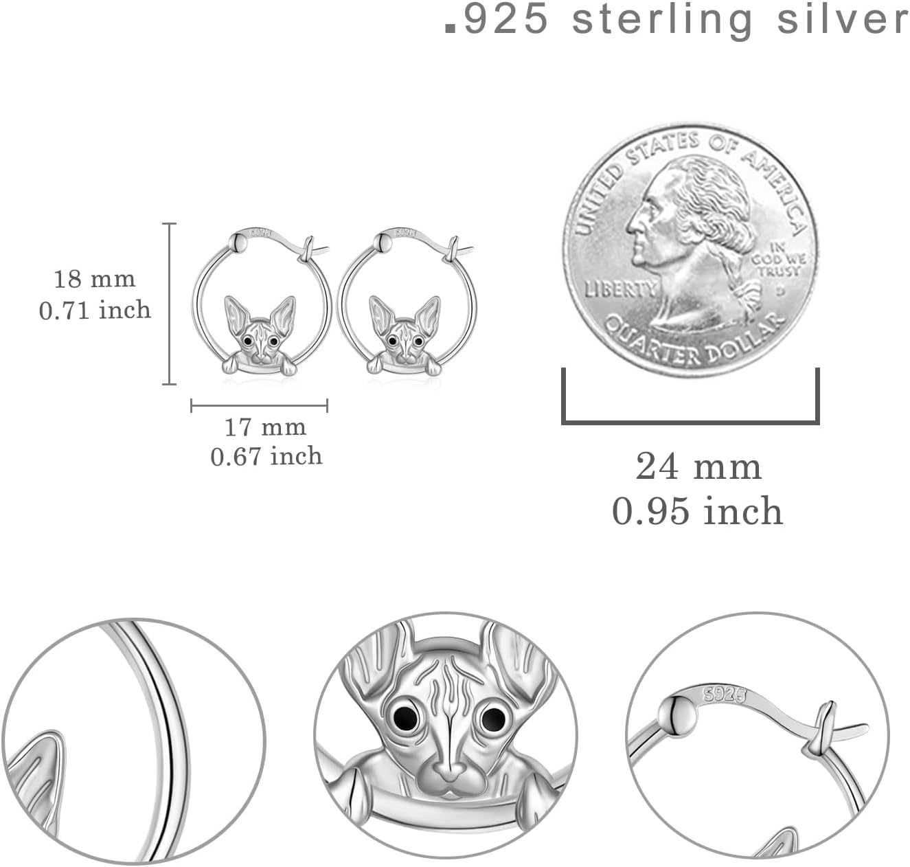 Sphynx Cat Hoop Earrings 925 Sterling Silver Cute Hairless Cat Hoop Earrings Sphynx Jewelry Gifts for Women