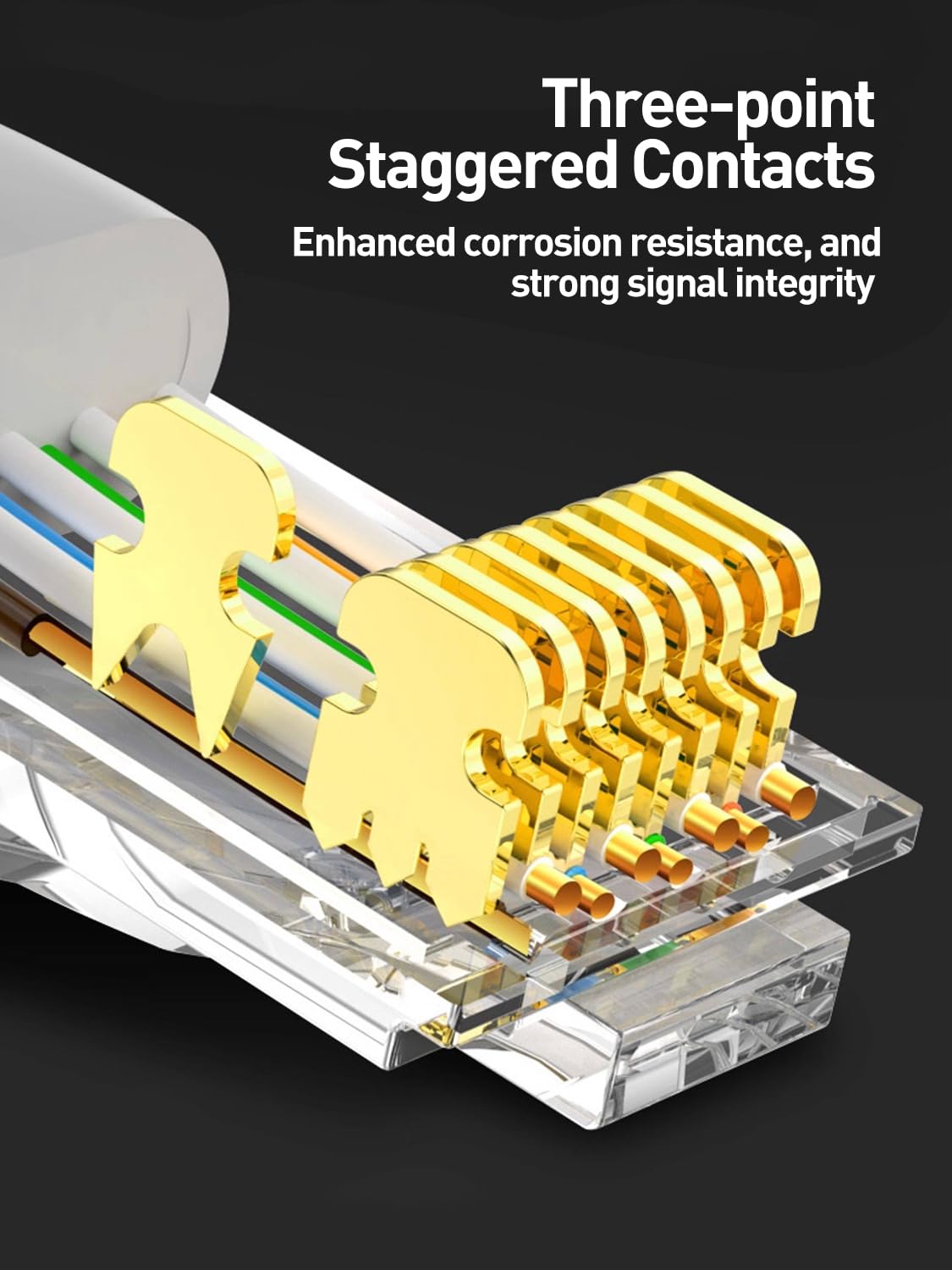 50-Pack Cat7 Cat6A Shielded Pass Through RJ45 Connectors, 3-Prong Gold Plated CAT7 Modular Plug for Solid or Stranded STP/FTP Ethernet Cable (Gold)