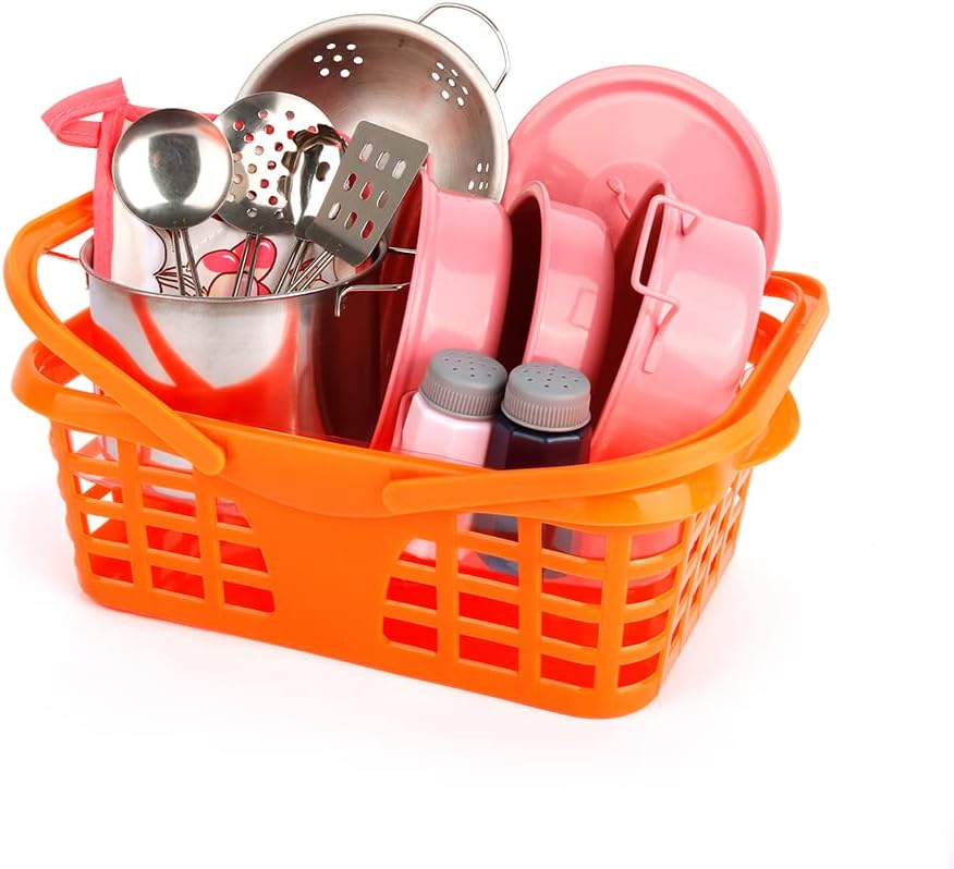 Kids Play Kitchen Toy Accessories Set Toddler Cooking Playset for Girls Boys Including Colorful Pots and Pans (Pink) - Image 8