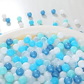 Realhaha Ball Pit Balls 100 Play Balls Plastic Balls for Baby Girls Toddlers Kids Play Tent Pool Playhouse Playpen Party Decoration, Dark Blue Blue Green White Clear