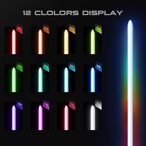 CVCBSER Dueling Lightsaber, 15 Colors Changeable with 12 Mode Sound Effect Premium Metal Handle Sturdy Blade Light Saber (RGB-X-Silver)