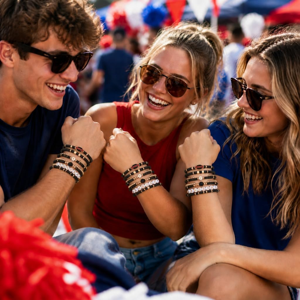 NZKNP 8 Pcs Game Day Bracelets for Women,Football Mom Accessories & Outfits Jewelry Gifts,Football Stackable Clay Beaded Stretch Bracelets,Sports Charm Bracelet Bangles