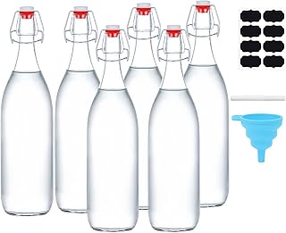 Glass Bottles with Airtight Stoppers & Swing Top Lids Clear Preserve Jars for Home Brewing, Beer, Wine, Kombucha, Juice, O...