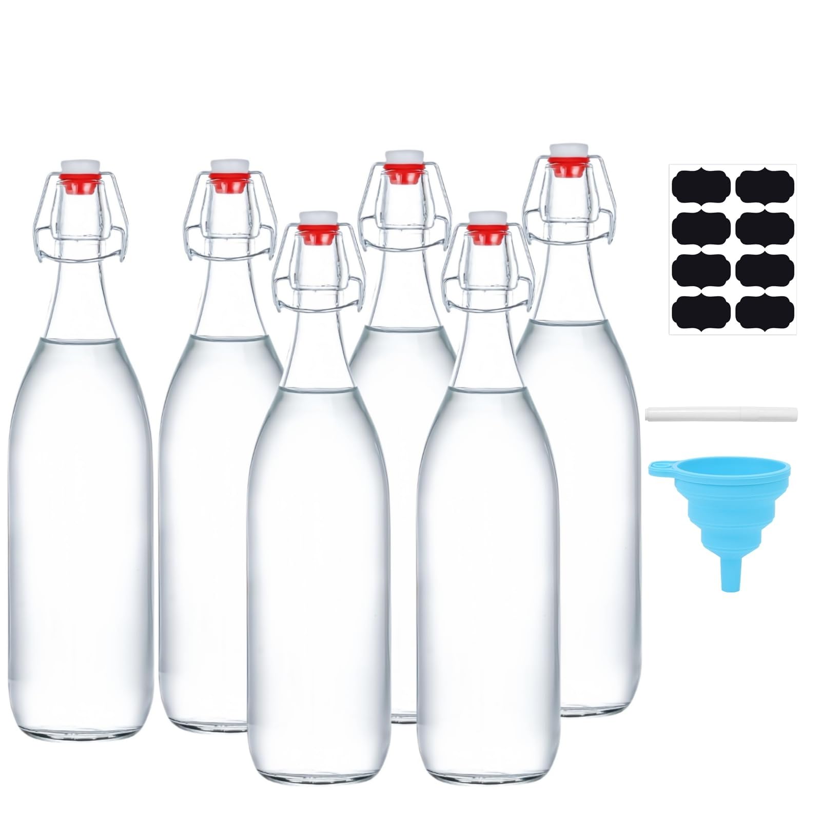 Eidoct Transparent Glass Glass Bottles With Airtight Stoppers & Swing Top Lids Clear Preserve Jars For Home Brewing, Beer, Wine, Kombucha, Juice, Oil, Vinegar, Beverages & Mead Making Kit