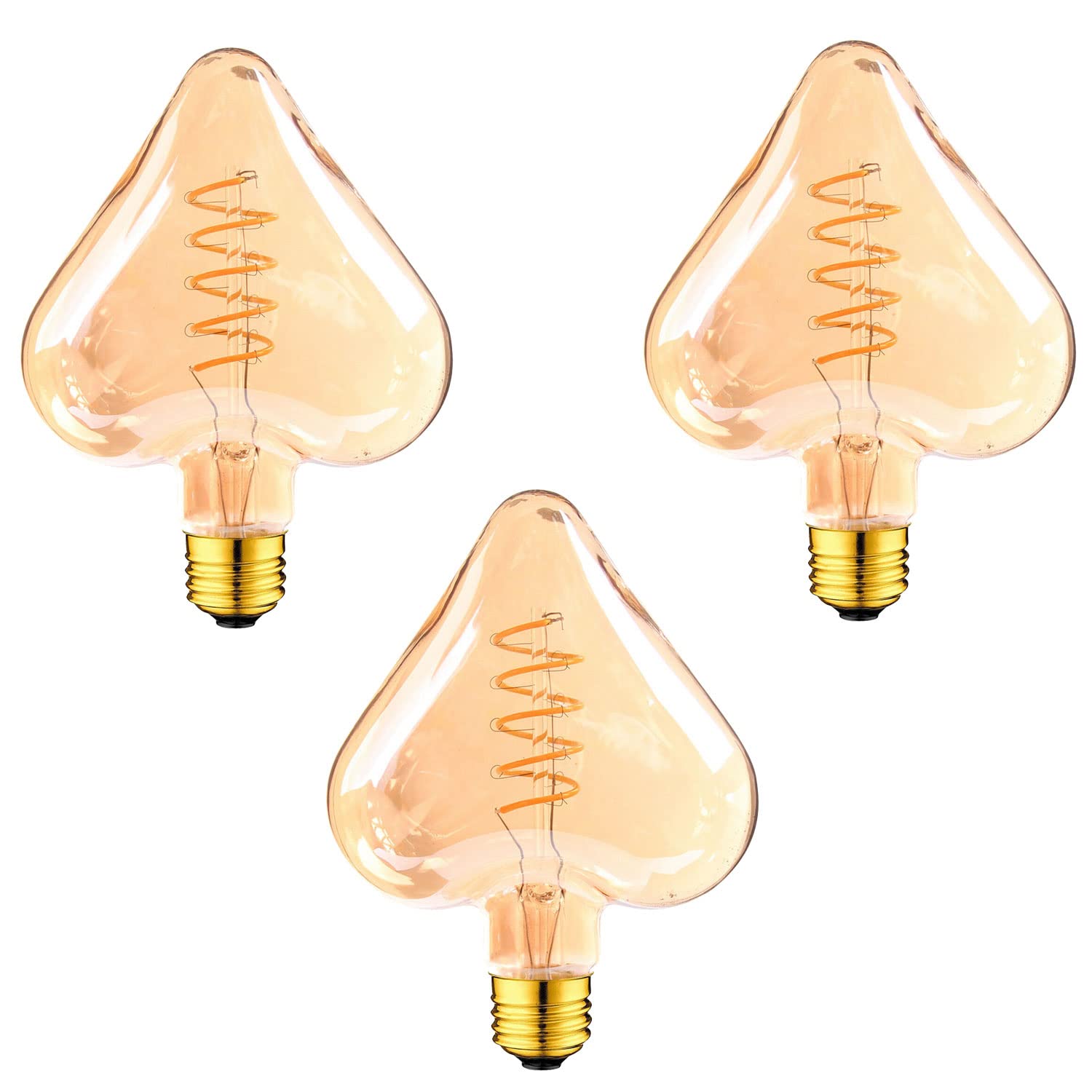 LEDSone 3 Pack of Antique Style 4w Edison E27 Heart Shape Spiral LED Bulb Filament Glass Retro Warm White Indoor Decoration Lamp for Bar Cafe Bedroom Living Room