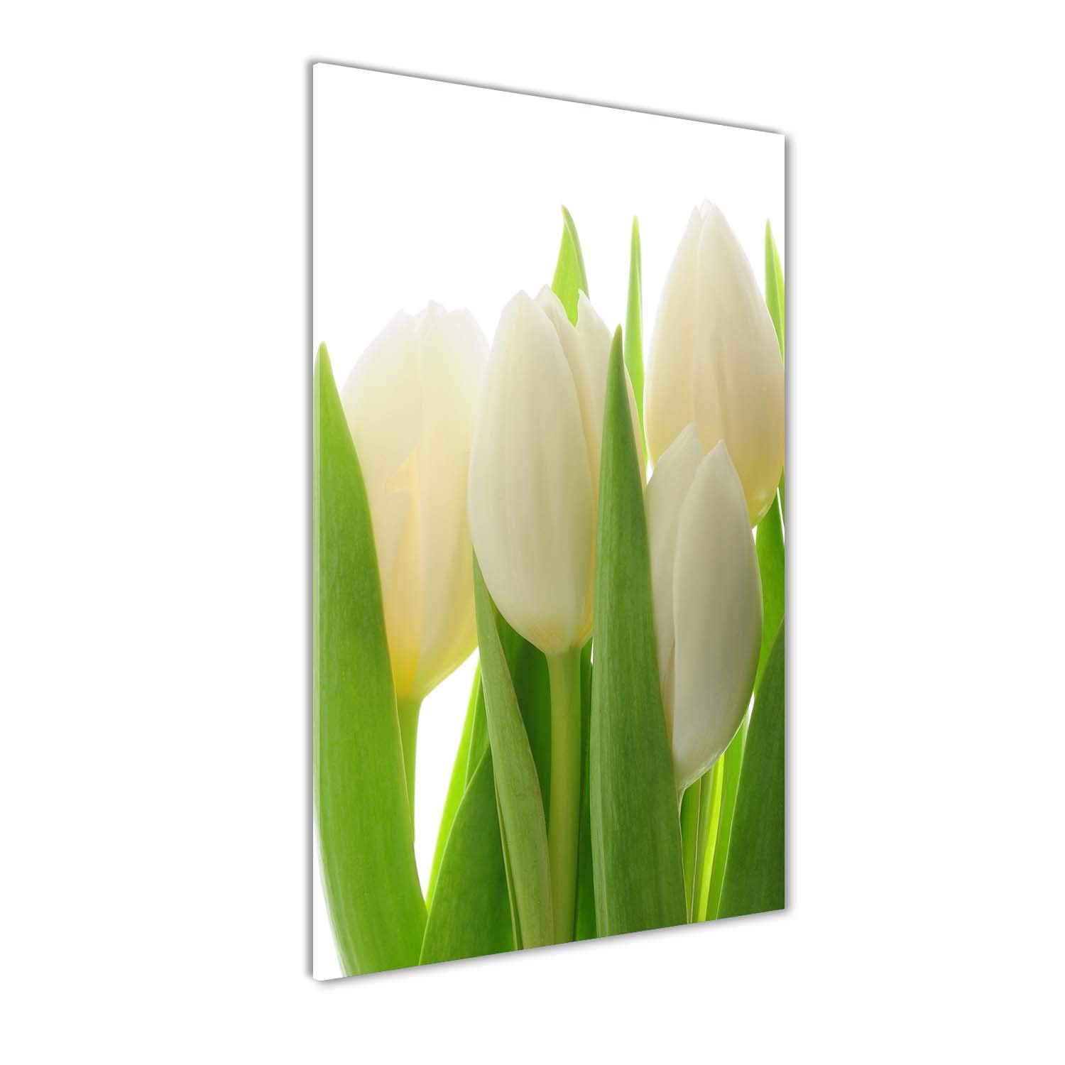 Image sur verre trempé 70x140cm de tulipes blanches pour décoration murale moderne