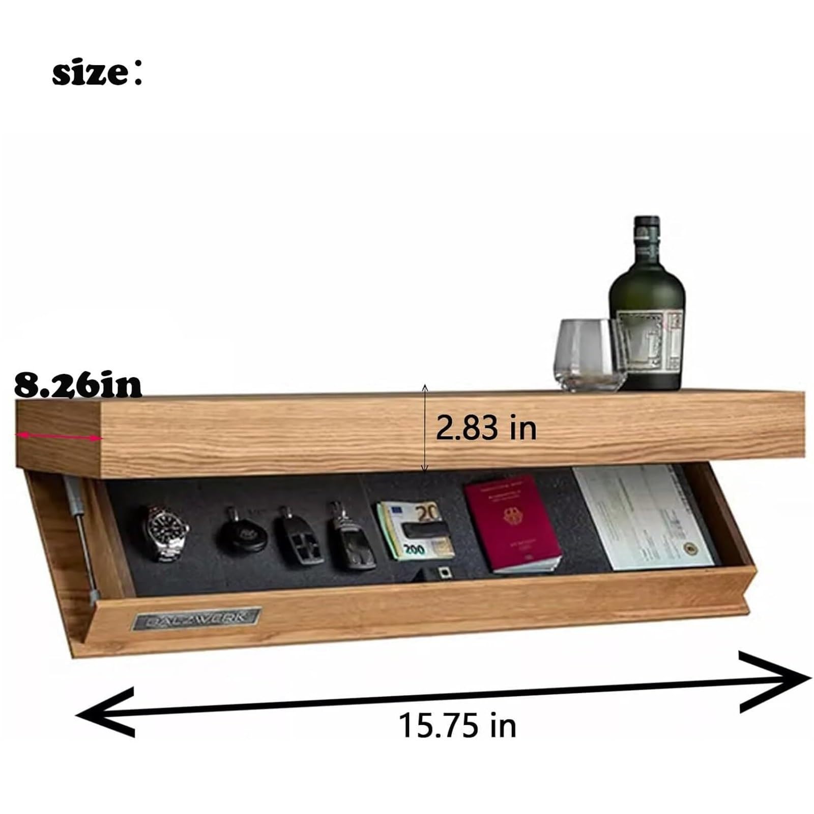 Mensola con Cassetto Segreto 1 ripiano Moderno con Scomparto Nascosto, Mobile con Scomparto Segreto