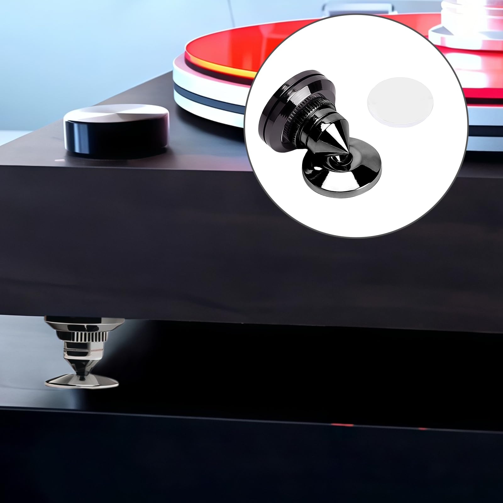 4 pièces pointes pour caisson de basses : pointes de haut-parleur avec 8 tapis antidérapants et 4 coussinets de base, support de haut-parleur anti-vibrations, hauteur non réglable, pics d'enceinte