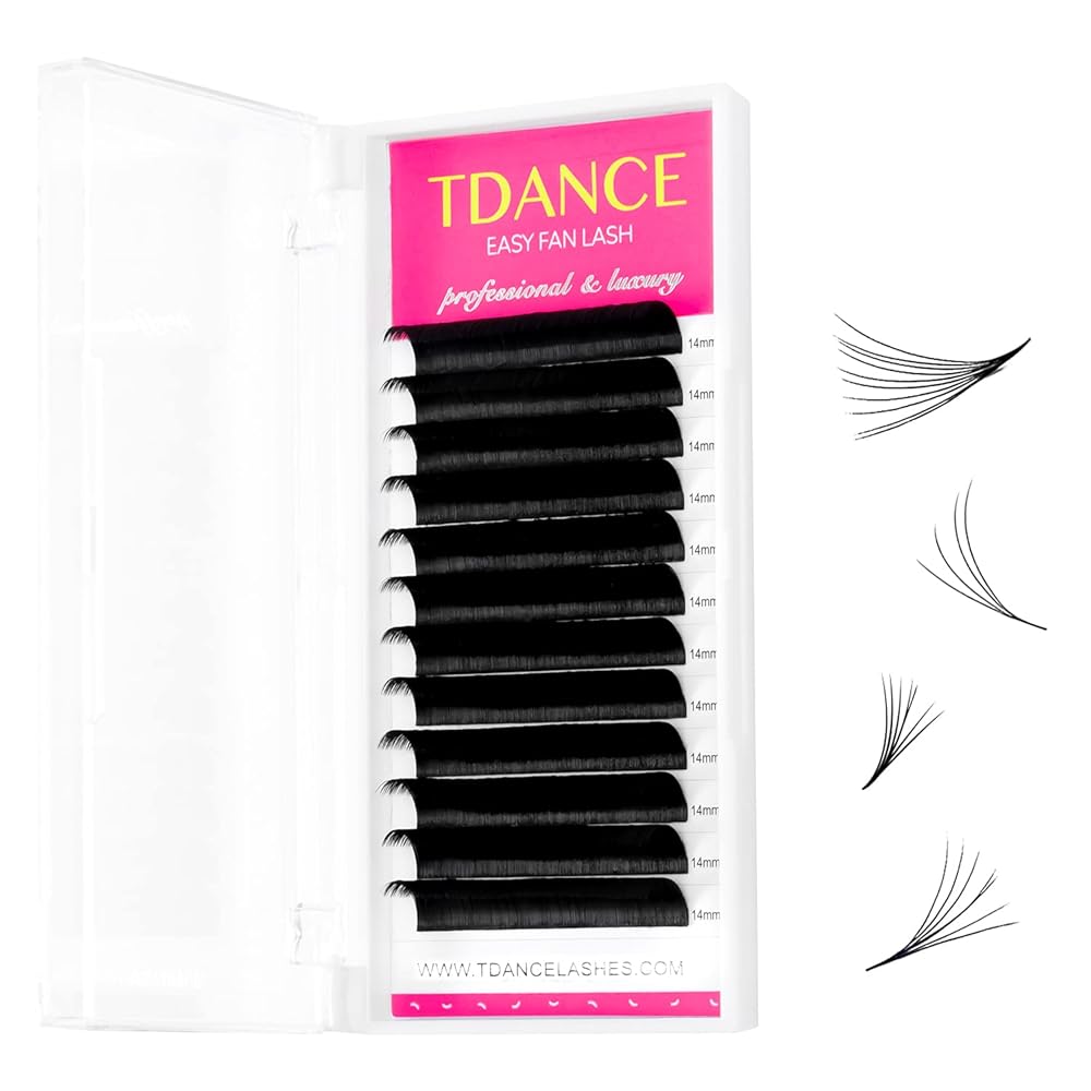 TDANCE Easy Fan Lash Extension Rapid Blooming Volume Eyelash Extensions C CC D DD J B L Curl 0.03-0.12mm Thickness Easy Fan Volume Lashes Self Fanning Eyelashes Extension (0.03-D,16 mm)