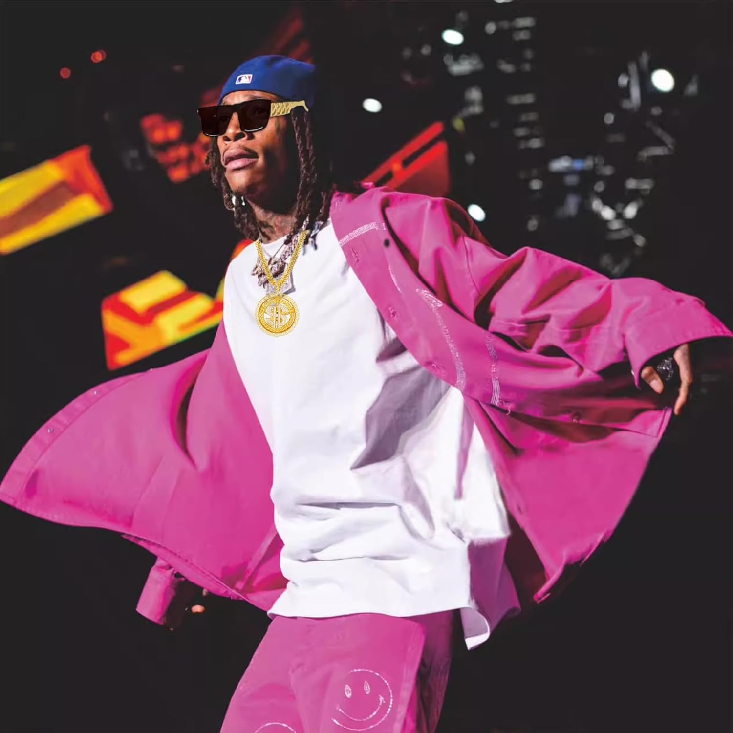 80s 90s Hip Hop Costume Kit Rapper Accessories Bucket Hat Gold Dollar Sign Chain Rapper Sunglasses for Halloween - Image 3