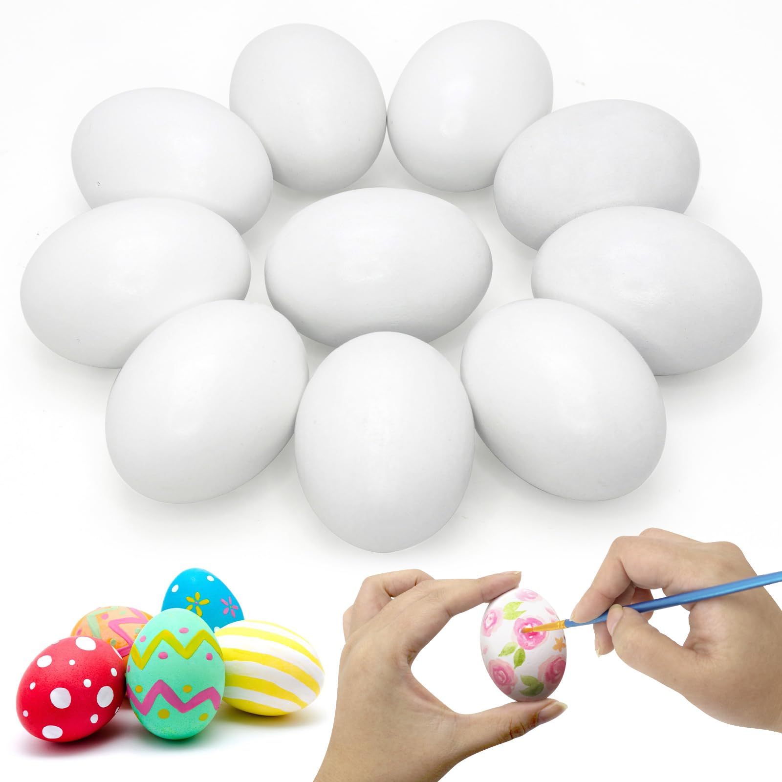 10 Pcs White Wooden Eggs Realistic Easter Eggs Wooden for Kids DIY Crafts, Hunts, Basket Stuffers, School Activities and Home Decors