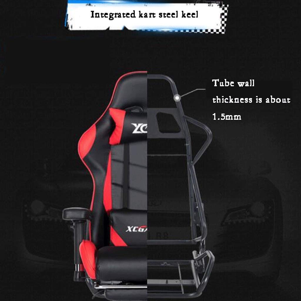 YYDS Krzesło do gier e-sport z pedałem, sztuczna skóra, ergonomiczne krzesło obrotowe z zagłówkiem i poduszką lędźwiową ergonomicznie (kolor: Szary, rozmiar: Stopy ze stopu aluminium)