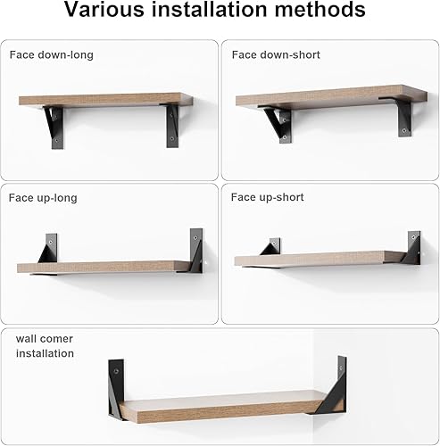 Miniatura 18 de Soporte de estante de 6 x 4 pulgadas, soportes de estante de metal negro, soportes de ángulo de soporte en L para estantes, soportes flotantes