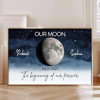 IZI POD Starry Night Love Story Couple Custom Moon Phase Anniversary Date Personalized Poster Wedding Anniversary Personalized Poster, Canvas, Couple Moon Phase Wall Art, Wedding Gift For Couples /2