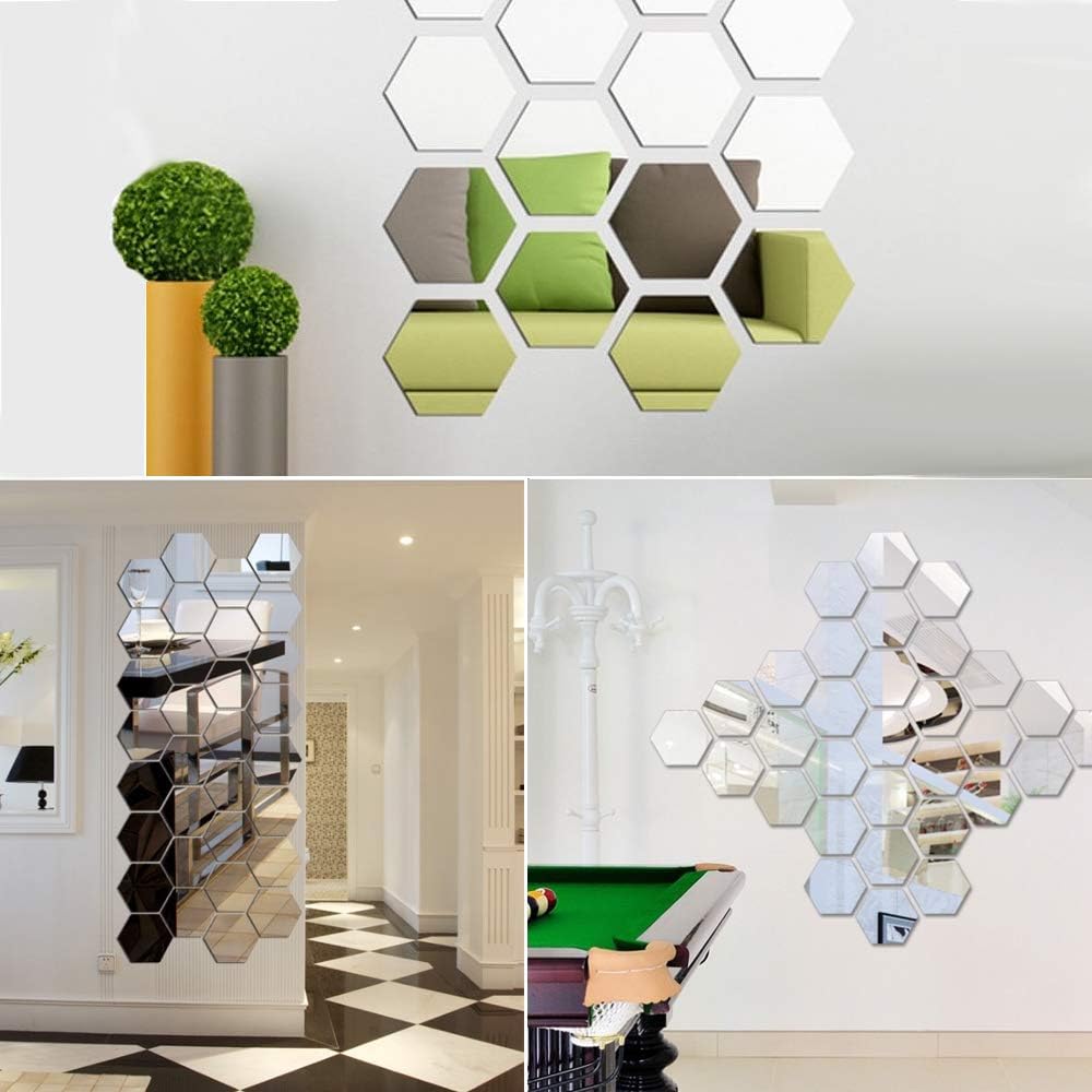 36 Pieces DIY Wall Mirror Sticker Decal Siz 3" x 2.8" x 1.6" Removable Acrylic Mirror Modern, Decoration for Home Living Room(Silver)