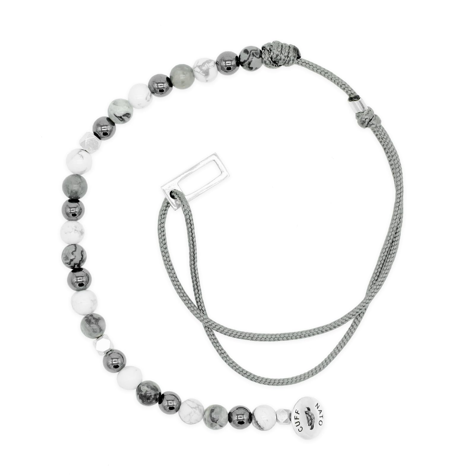 Nato Cuff - Bransoletka Wrap Toggle ze srebra próby 925 - kamienie naturalne - Paracord, biżuteria dla mężczyzn lub kobiet, ręcznie robiona we Francji, Moyenne, Srebro, Ametyst