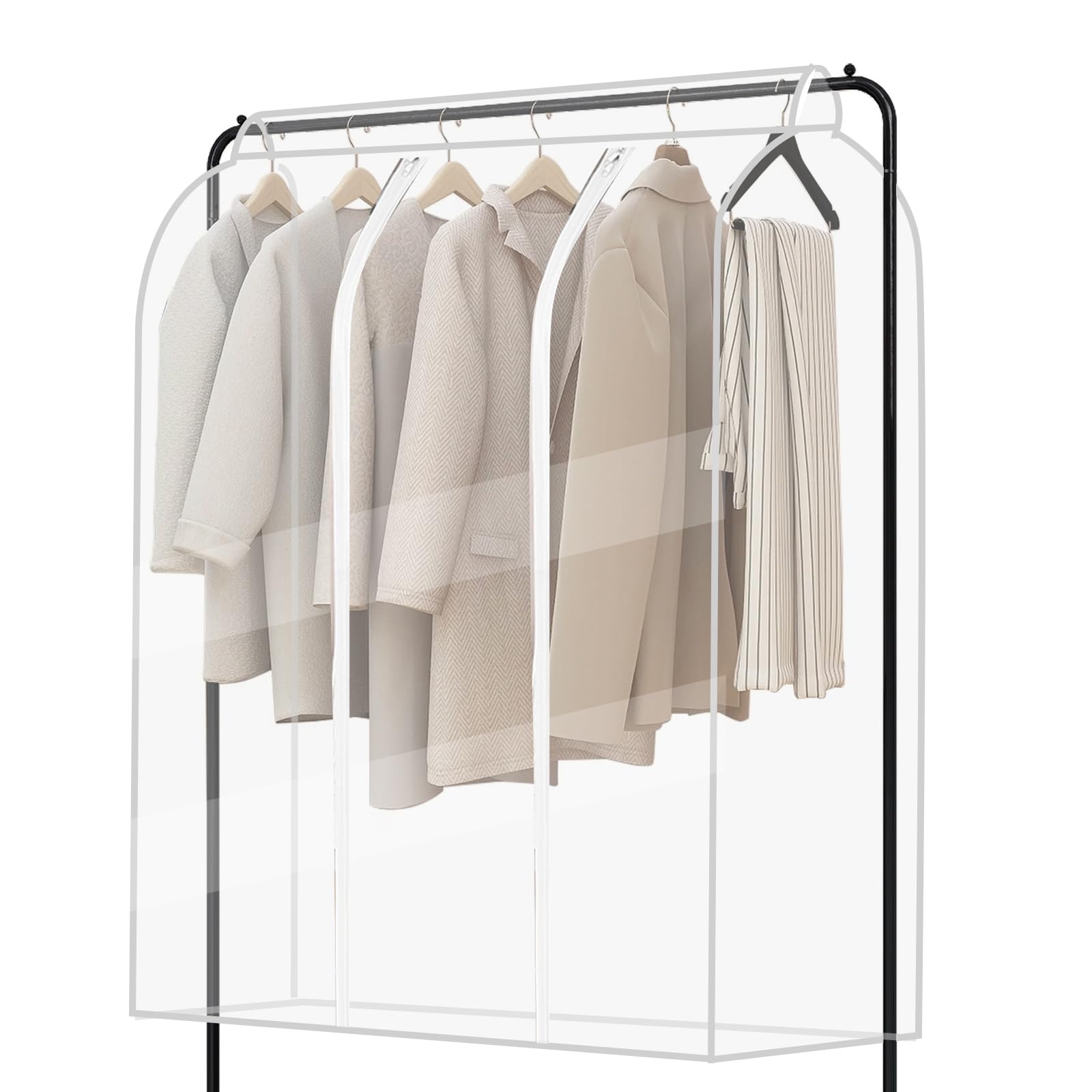 Chstarina Transparent 3Ft Clothes Rail With Strong Zipped Cover - Clear Protective Zip Over Cover For Garment Hanging Coat Racks