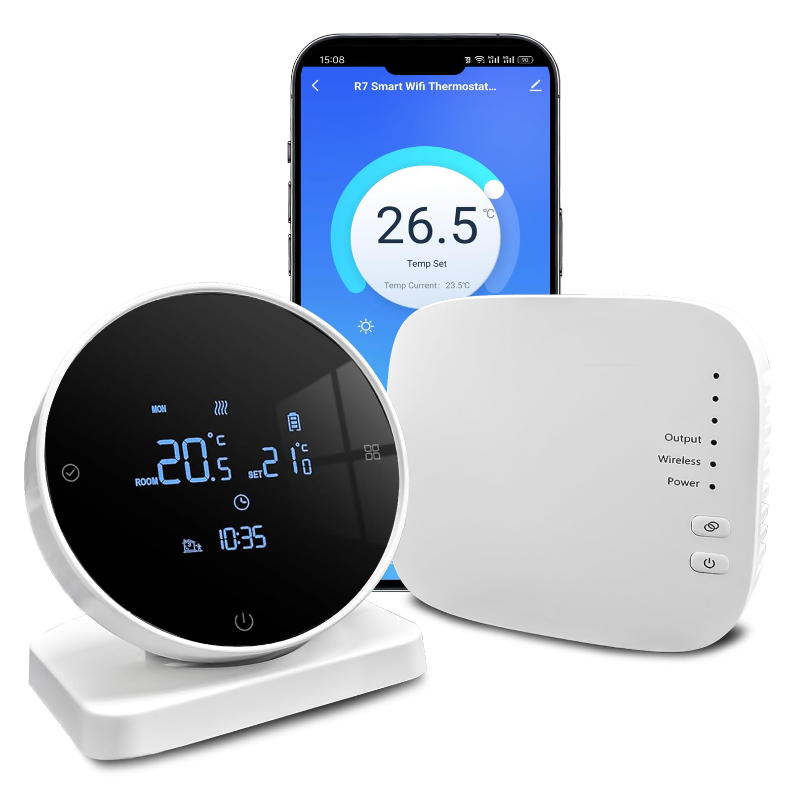 Thermostat Fussbodenheizung Smart für Wasser Fußbodenheizung und Gaskessel | Mit Empfänger Digital Kühlen/Heizen Wlan Programmable Tuya Smart Raumthermostat Boiler/Wasser fur Alexa/Google Assistant,3A