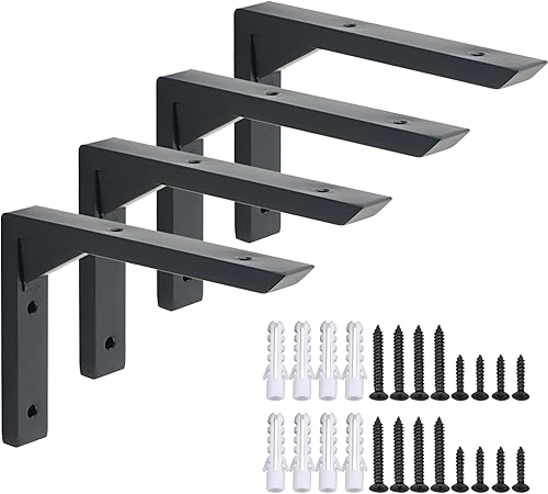 Alise Soportes de estante flotantes, soportes en L negro mate para estantes, soporte de pared resistente, soportes de esquina de unión para soporte