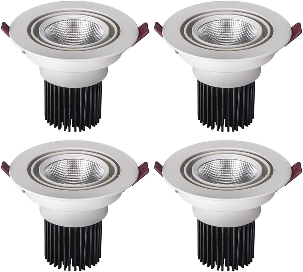 4 Pack Adjustable Angled LED Recessed Light 3inch-6inch Anti-Glare Ceiling Downlight 20w30w Wafer Light COB Bull's Eye Lamp Work Lights Simple Retrofit Installation