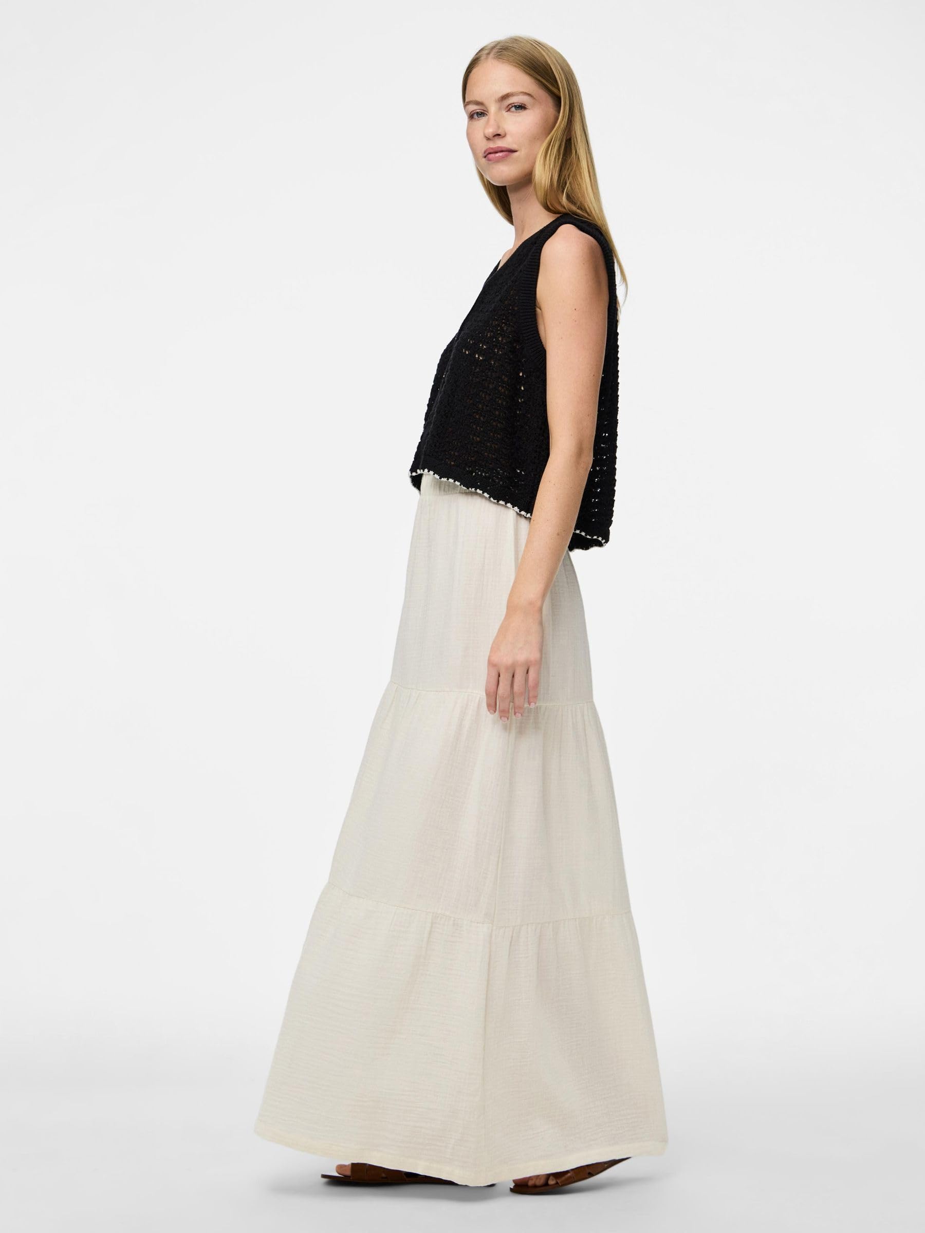 PIECES Pcsikka Hw Maxi Skirt WVN Noos Rock, Cloud Dancer, M