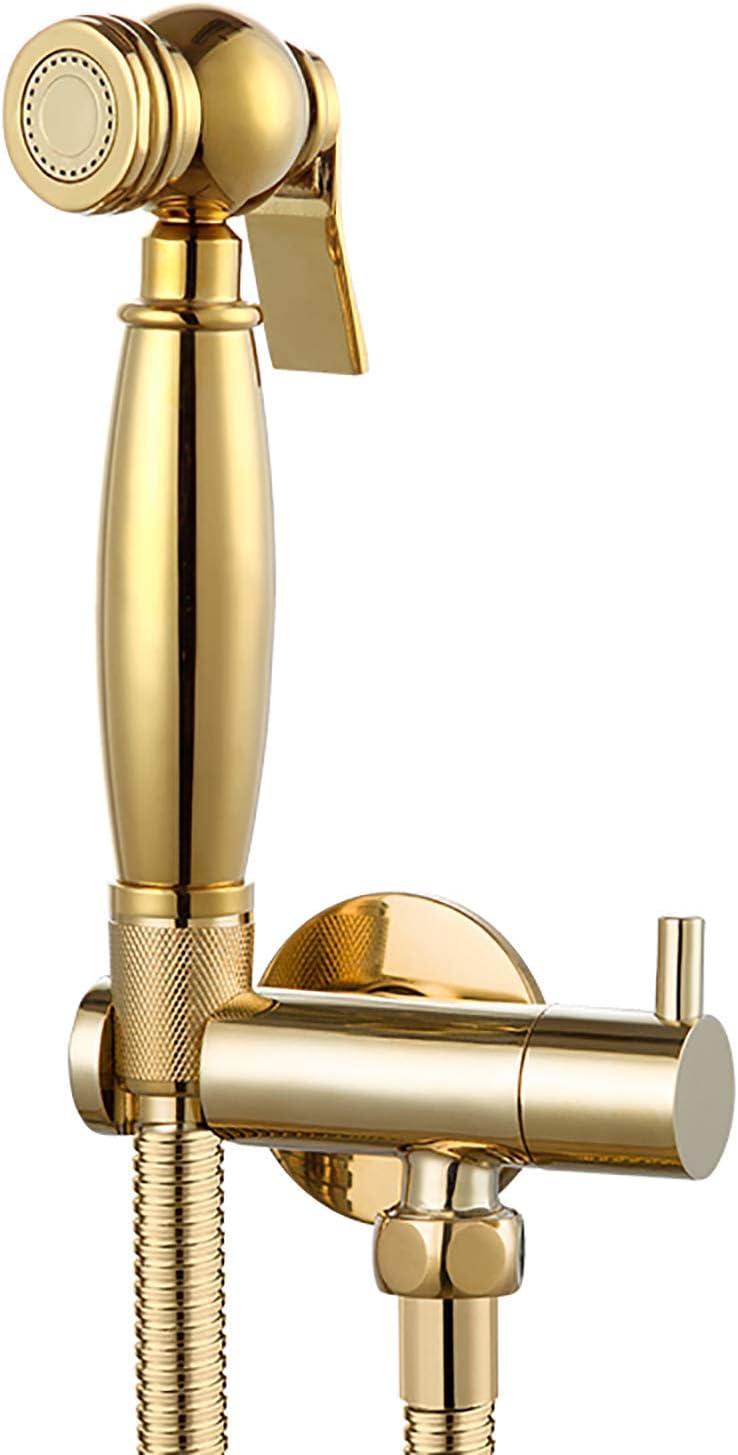 LUNEZY Cloth Diaper Sprayer Kit Brass Single Cold Handheld Bidet Sprayer Toilet Kit Gold Toilet Sprayer Wall Mounted Bathroom Washroom Set with 1.2 M Shower Hose