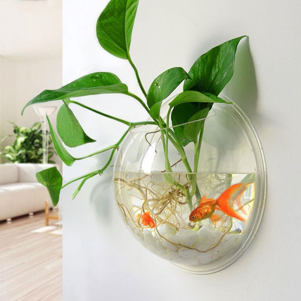SUPVOX Bocal À Poissons Mural Pot De Plante De Propagation Suspendu Acrylique Mural Réservoir De Poissons Vase À Bulles Récipient De Fleur Aquarium Mur Pot De Plante Décor 23 Cm