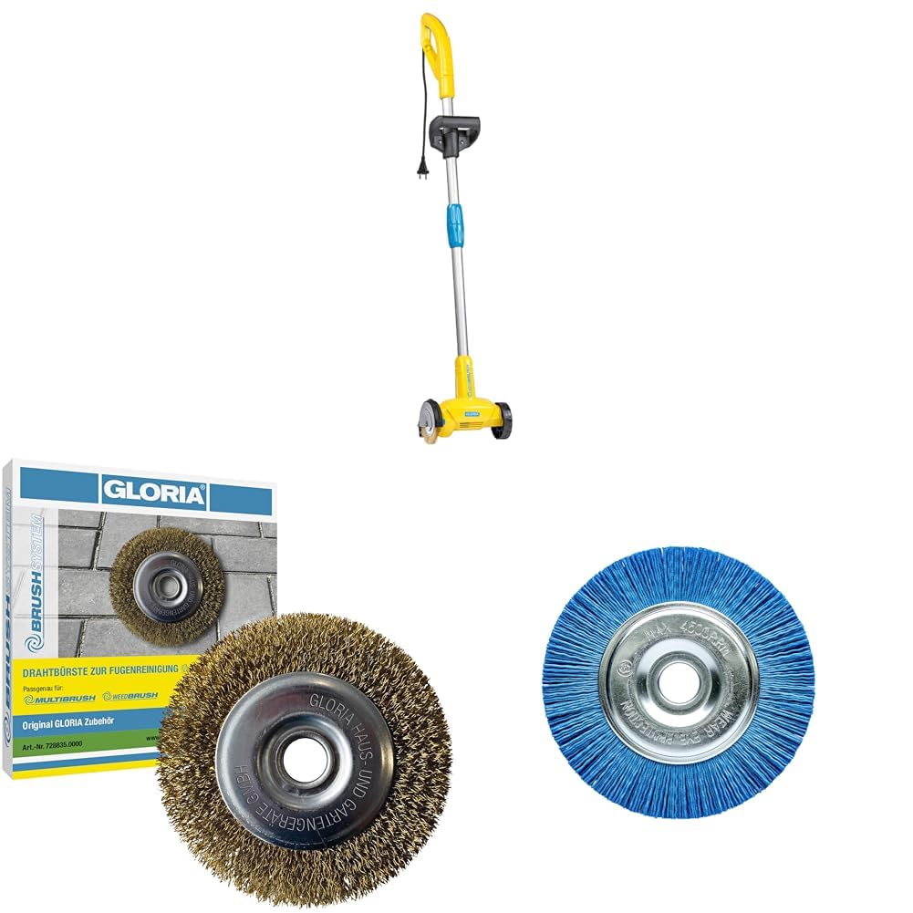 GLORIA WeedBrush 230V Komplett-Set | Elektrische Fugenbürste mit 2X Stahldraht- & 1x Nylon-Fugenbürste | Für empfindliche & robuste Flächen | Chemiefreie Unkrautentfernung auf Terrasse & Gehweg