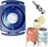 Vista 1 de Abrelatas manual azul dos en uno para latas de bebidas de 8 a 19 onzas, abridor de botellas, herramienta de barra doméstica