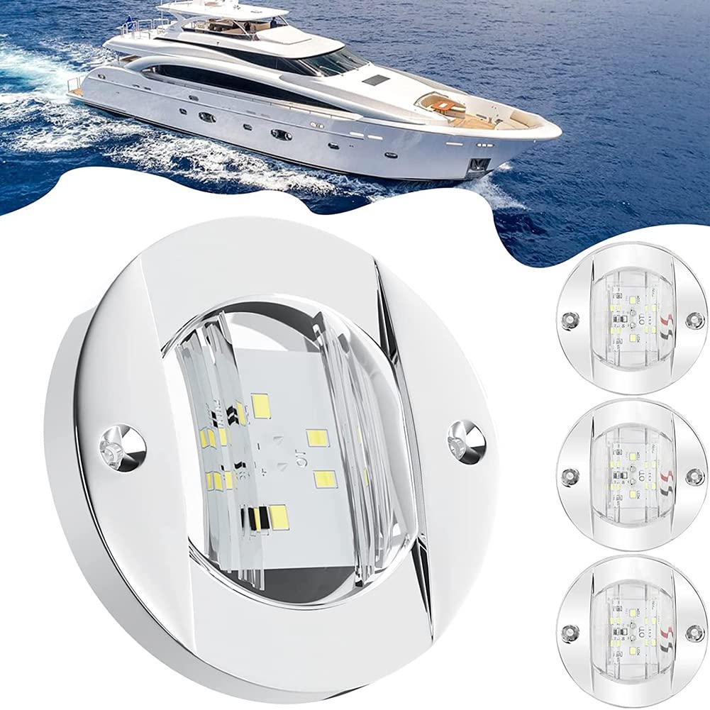Lot de 4 lumières d'intérieur de bateau - 12 V LED - Lumière de courtoisie ronde de 7,6 cm - 6 LED - Blanc