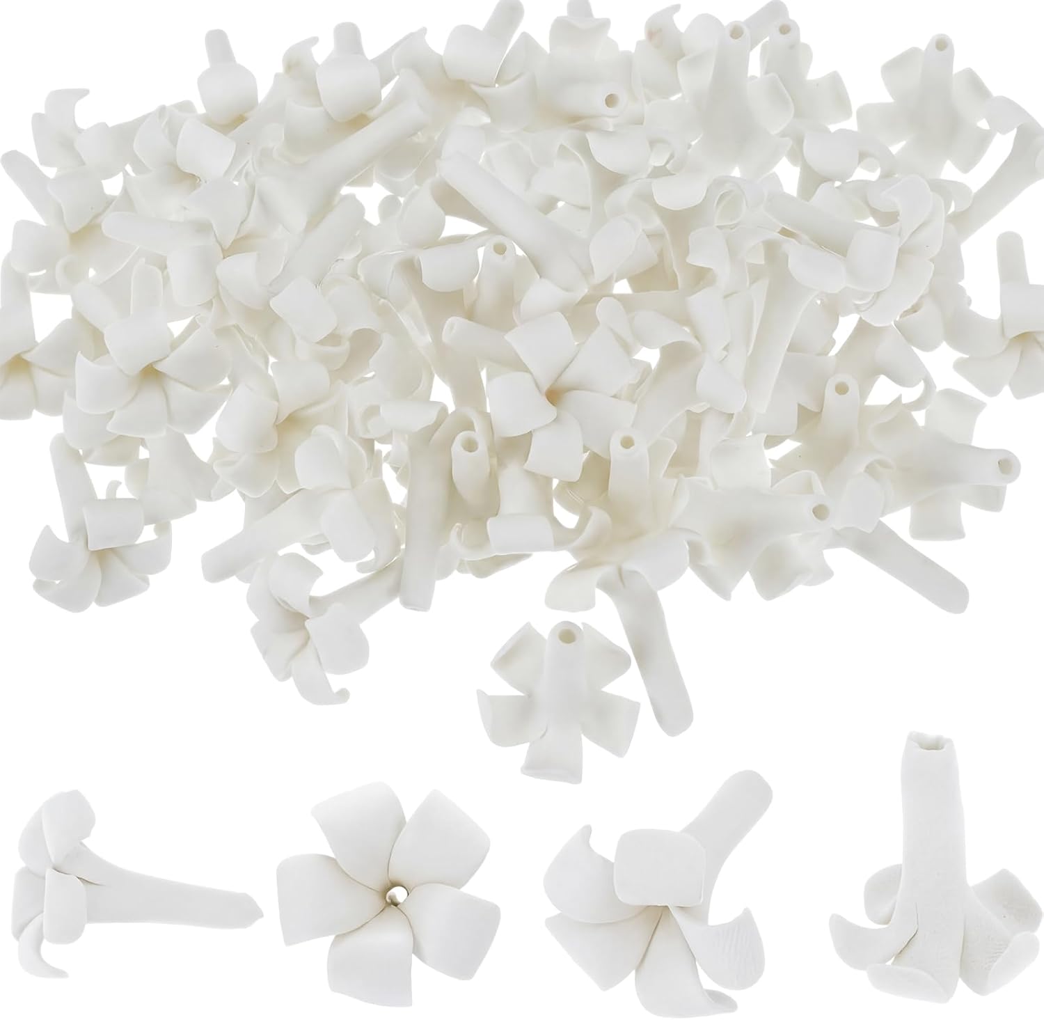 Jutom 50 Pcs Puakenikeni Clay Flowers Beads 20mm Handmade Pikake Clay Bead with Pre-drilled Holes Hawaiian Pikake Flower Beads for Earrings Necklaces Jewelry Making DIY Craft Supplies(White)