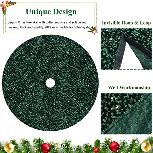 Emerald Green Christmas Tree Skirt Sparkly Velvet Tree Skirt 21 Inch Small Sequin Tree Skirt Xmas Tree Mat Luxury Tree Cover Round Mat For Halloween Tree Skirts For Slim Christmas Tree Decorations #TOP3