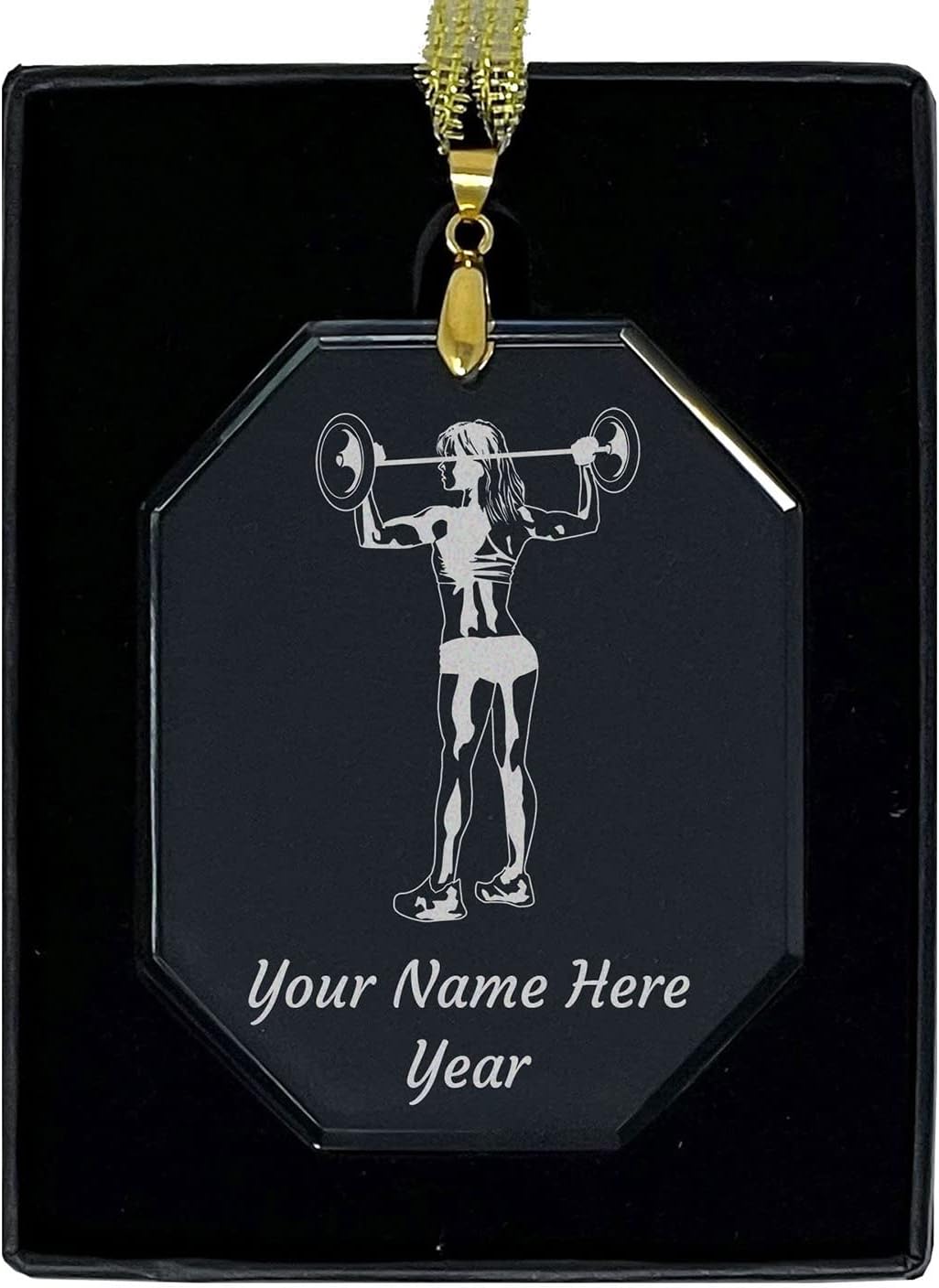 LaserGram Personalized Glass Christmas Ornament, Weightlifting Woman, Custom Laser Engraved Gift Idea (Oval Shape)