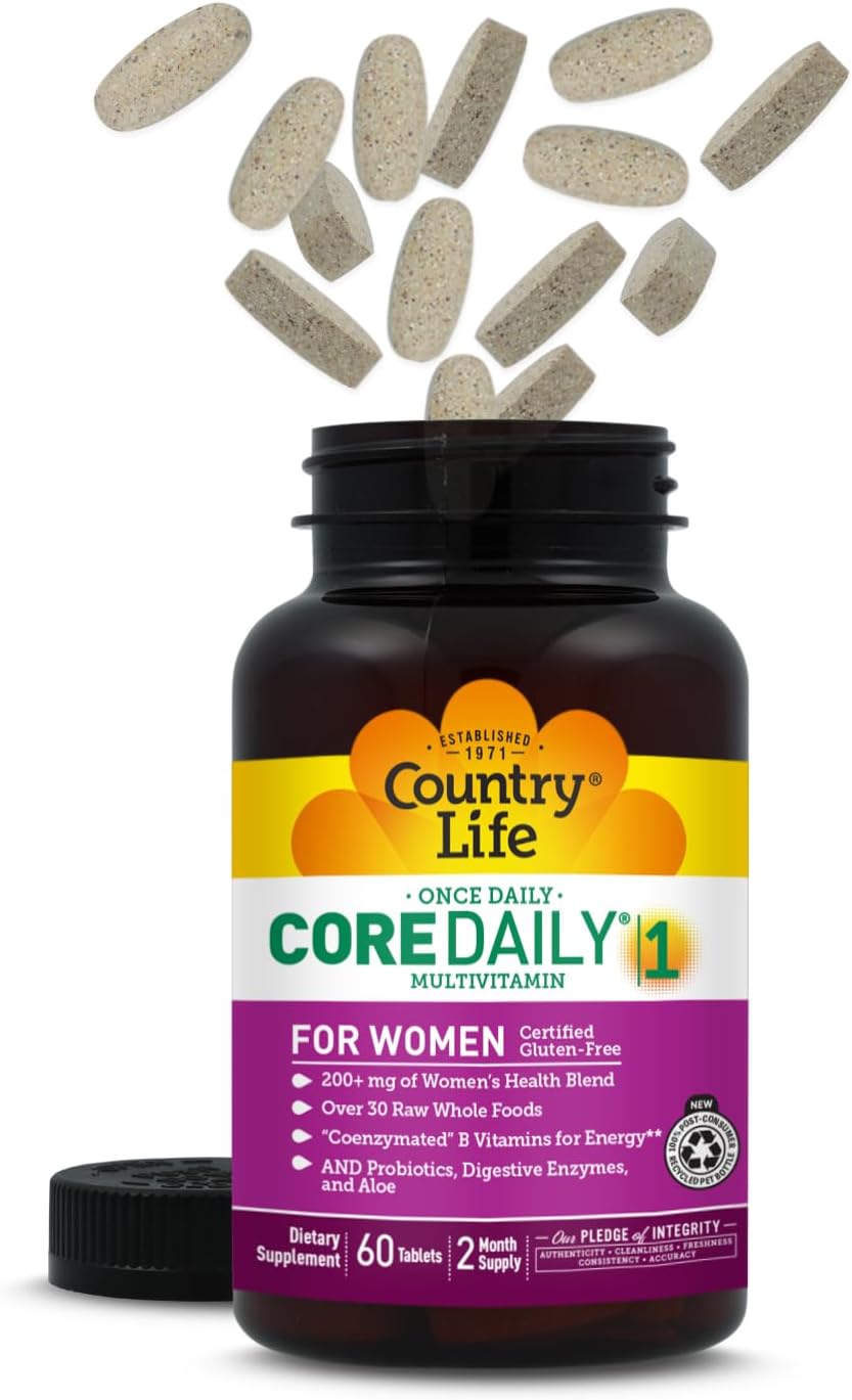 Country Life Women’s Core 1 Daily Multivitamin with Iron, Cranberry, Probiotics, and Digestive Enzymes-Certified Gluten-Free Formula for Energy, Immune Support and Complete Digestive Health,60 Tablets