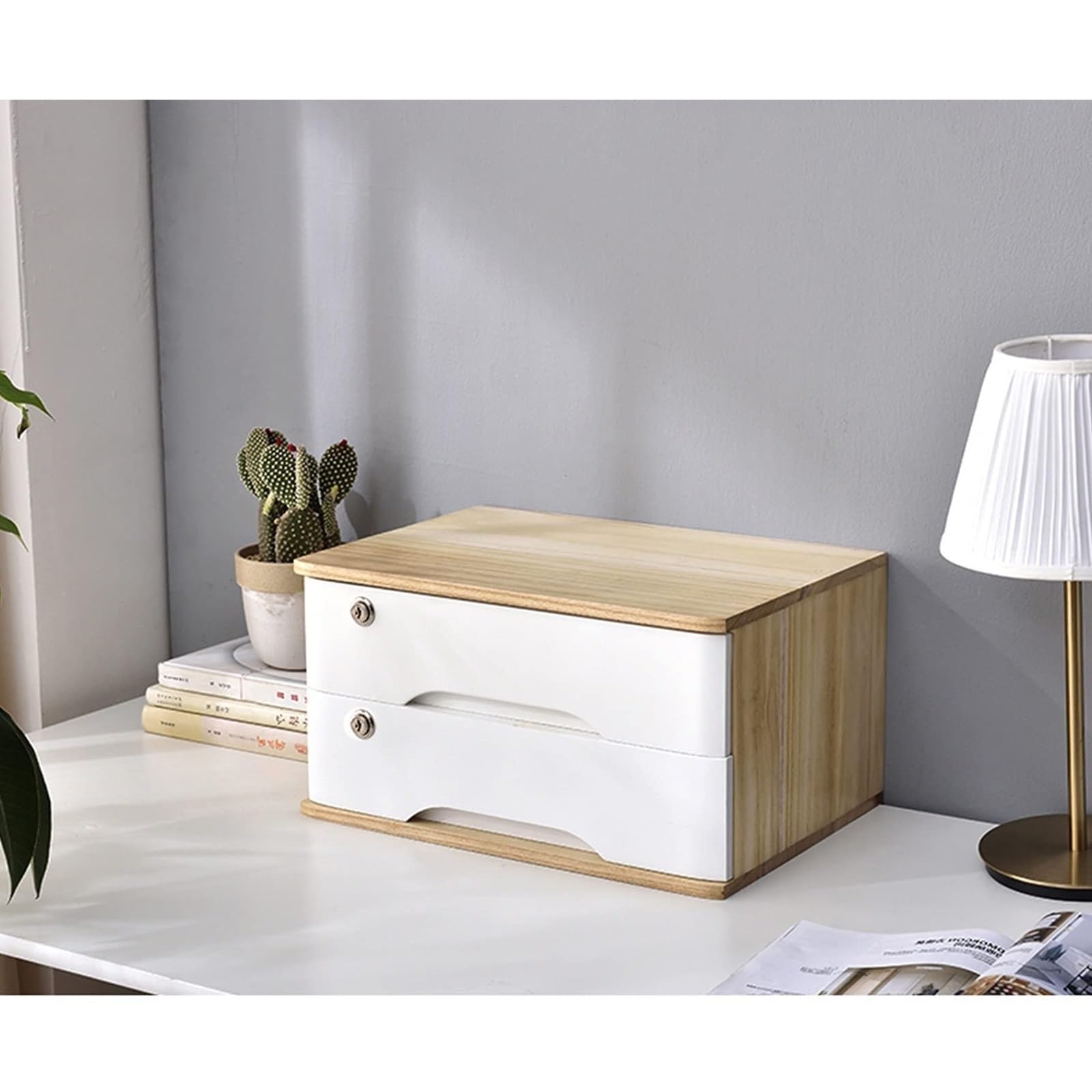 MYUYEE Wooden Desktop File Cabinet - Lockable Storage Nizer With Drawers Stylish Home Office Supplies Countertop File Storage Box For Efficient Tabletop Nization (B-40 * 28 * 22Cm)