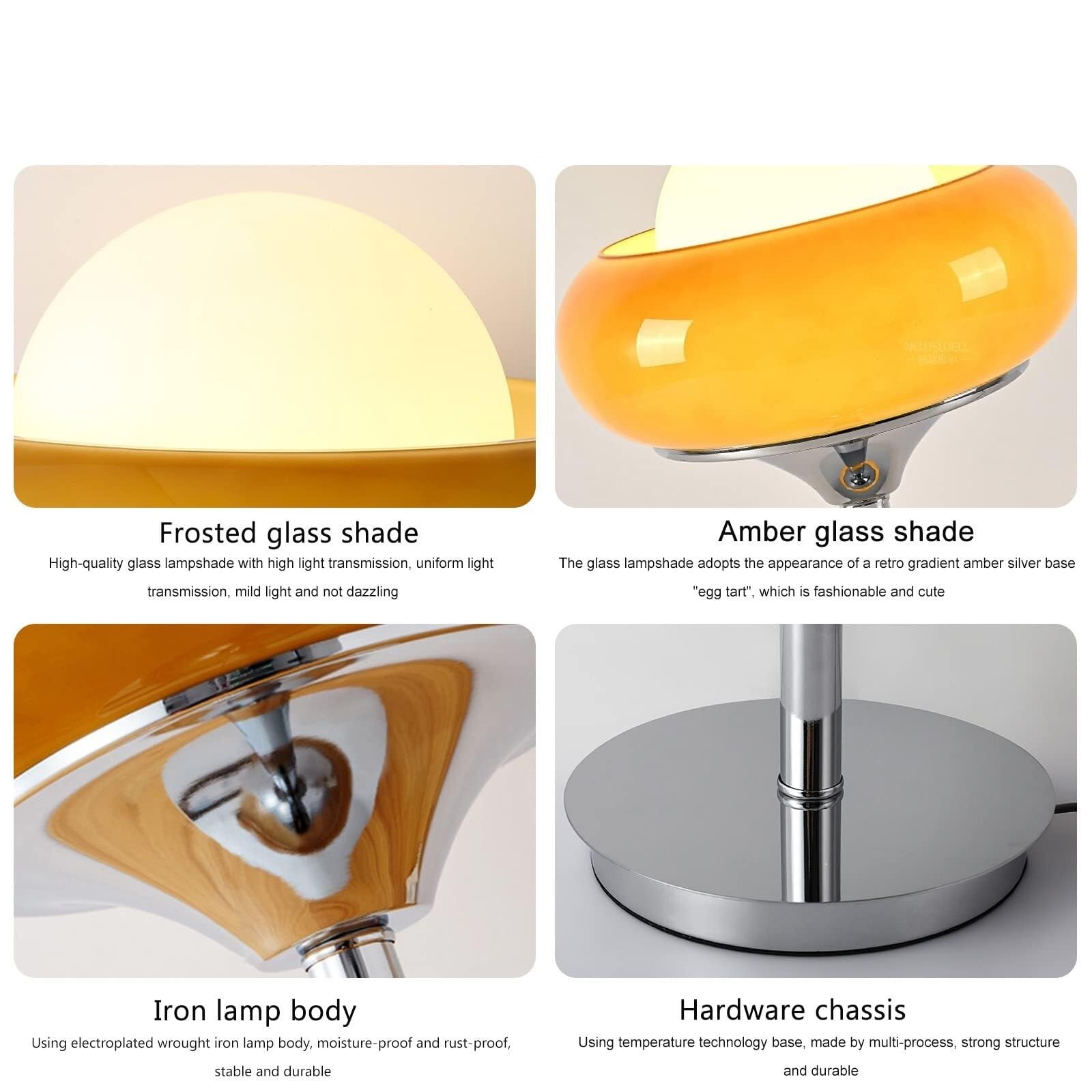 Lampada Da Comodino Moderna In Vetro Lampada Da Notte A Forma Di Crostata | Paralume rotondo in vetro con base in metallo Piccola lampada da scrivania for soggiorno, camera da letto