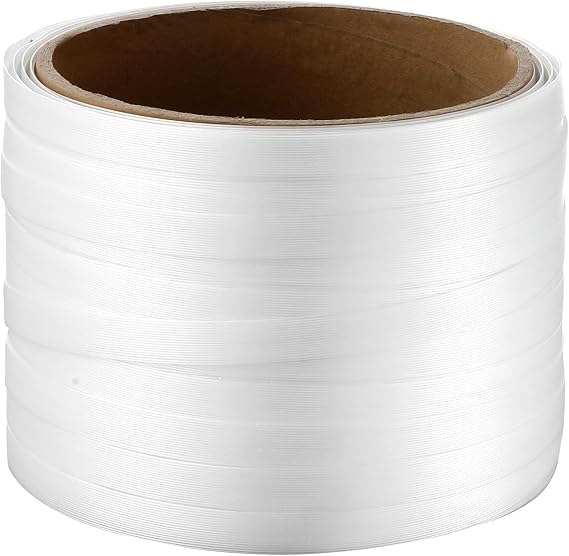 VEVOR Polyester Strapping Roll, 330' Length x 3/4 Width x 0.03 Thickness, 1763 lbs Break Strength, Heavy Duty Banding Pallet Strap Coil, Portable Strong Banding Packing Straps, White