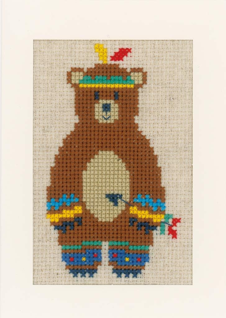 Vervaco Indian Bear Greeting Cards On Aida Cross Stitch Kit-4.2"X6" 18 Count Set of 3