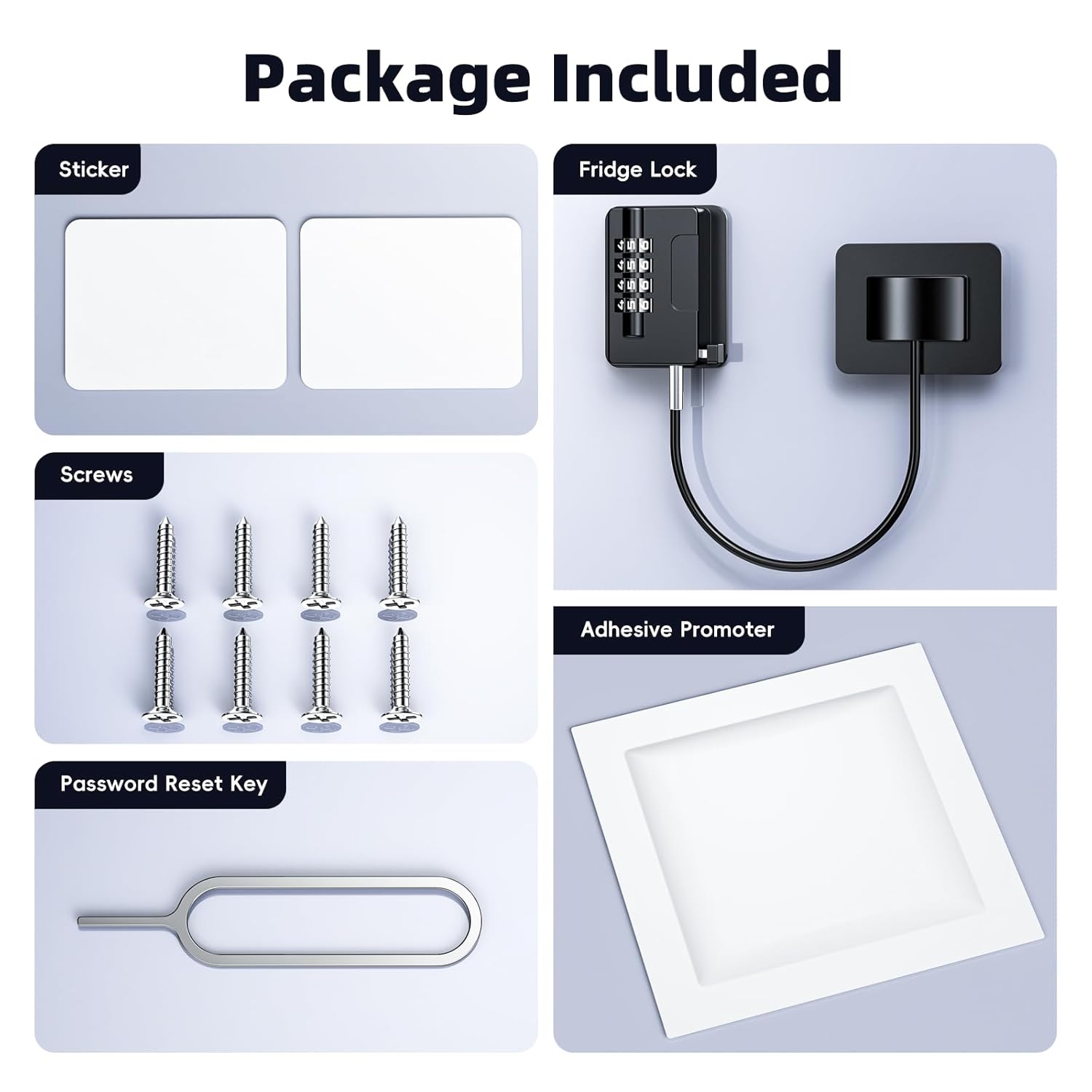 Child Proof Fridge Locks with 4 Code Password, Refrigerator Combination Latch for Kids, Toddlers and Adults, Baby Proofing Freezer Door Lock for Cabinets and Drawers, Oven, Windows (2 Pack-Black)