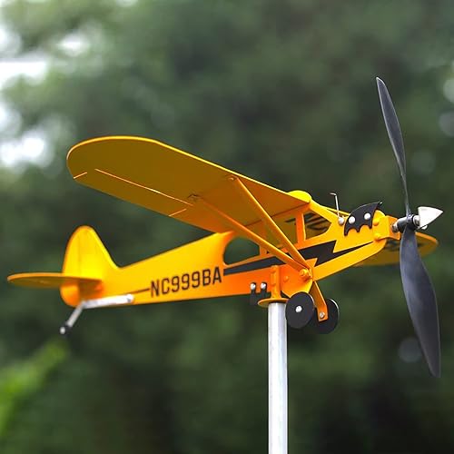 Miniatura 5 de Piper J3 Cub - Veleta de viento de avión, molino de viento de metal, molino de viento de metal, molino de viento de jardín, veleta para jardín,