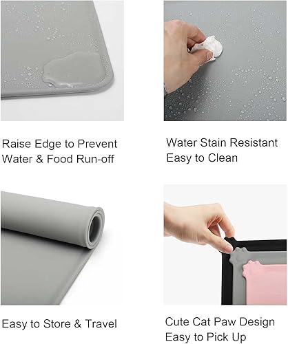 Miniatura 5 de Tapete de silicona impermeable de 18.8 x 12 pulgadas, antideslizante para tazón de mascotas, tapete de alimentación de mascotas (18.8 x 12 pulgadas,