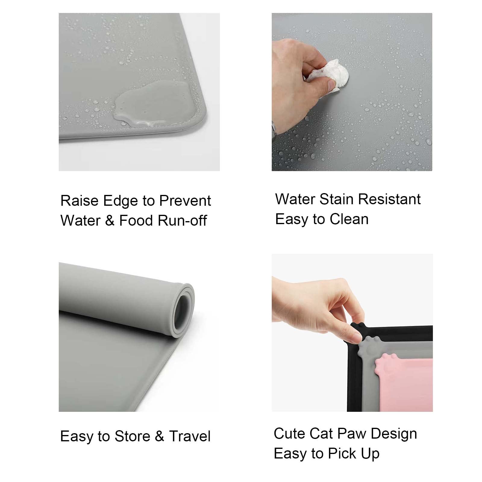 Tapis d'alimentation en silicone imperméable pour chien et chat - 48 x 30,5 cm - Gris