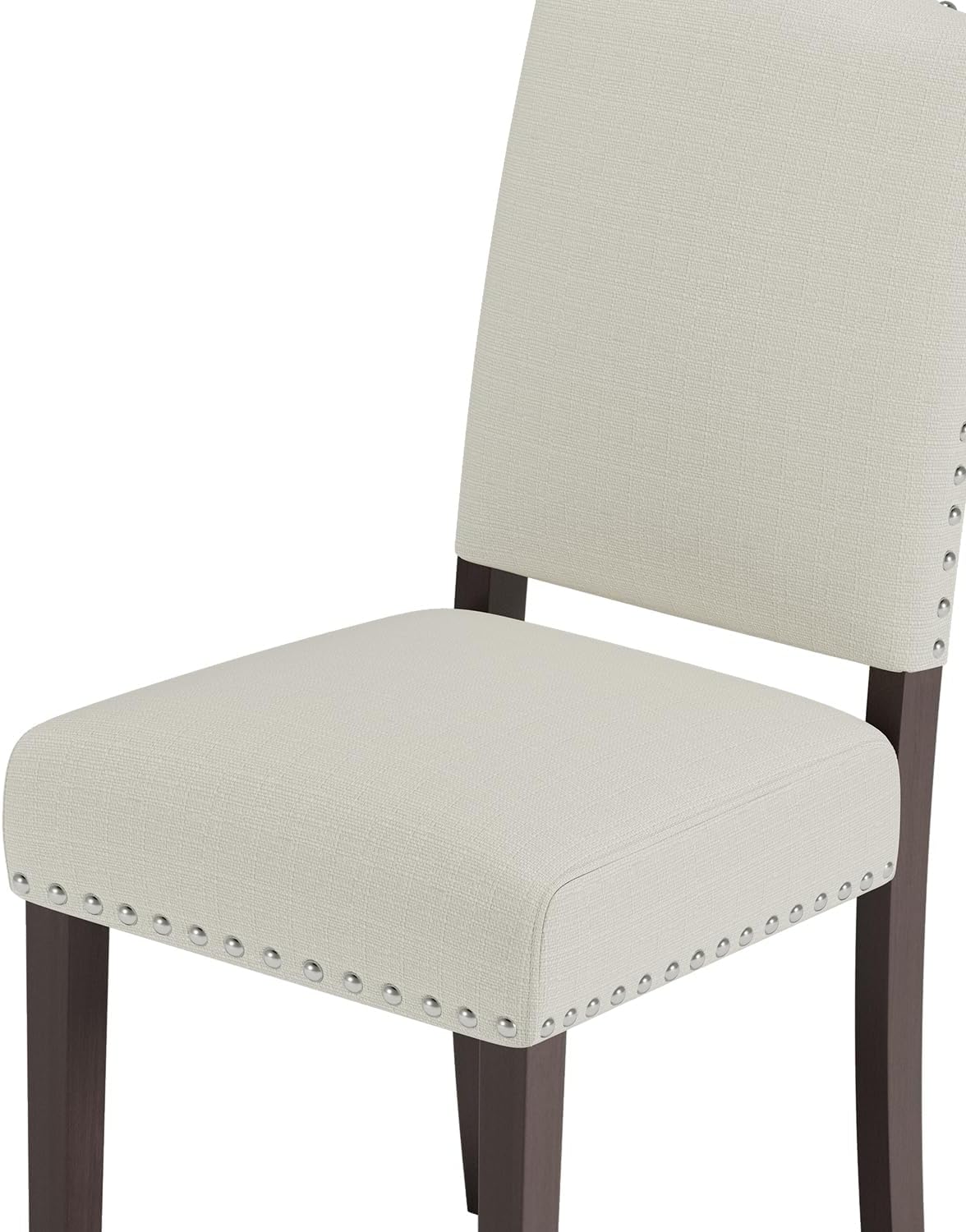Upholstered Dining Chairs Set of 4 with Thickened Seat Cushion, Wooden Mid-Century Modern Fabric Farmhouse Kitchen Chairs for Dining Room Living/Restaurant/Reading Room(Beige)