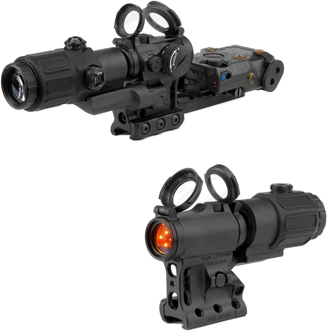 G45 G43 G33 Magnifier & RDF 20225KE Hybrid Mount with A0229 PIC Base Combo，Side Flip Scope Mount Base，57mm/2.25" Centerline Height，Compatible with T2 Footprint Red Dot Sight & G33/G43/G45 Magnifier