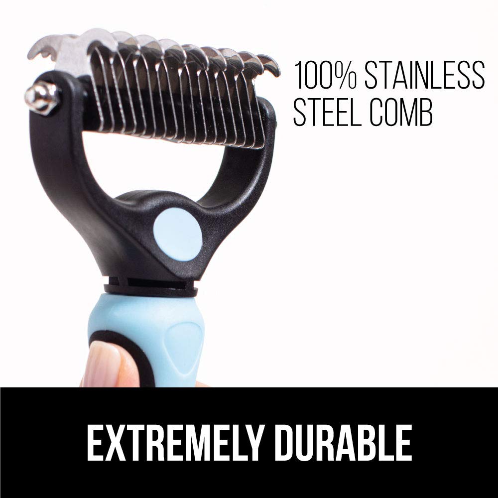 Gorilla Grip Stainless Steel Pet Grooming Rake, Comfort Handle, Dematting and Deshedding Dog Brush, Prevent Mats and Tangles, 2 Sided Cats and Dogs Hair Comb, Groom Short Long Undercoat Fur, Blue : Pet Supplies