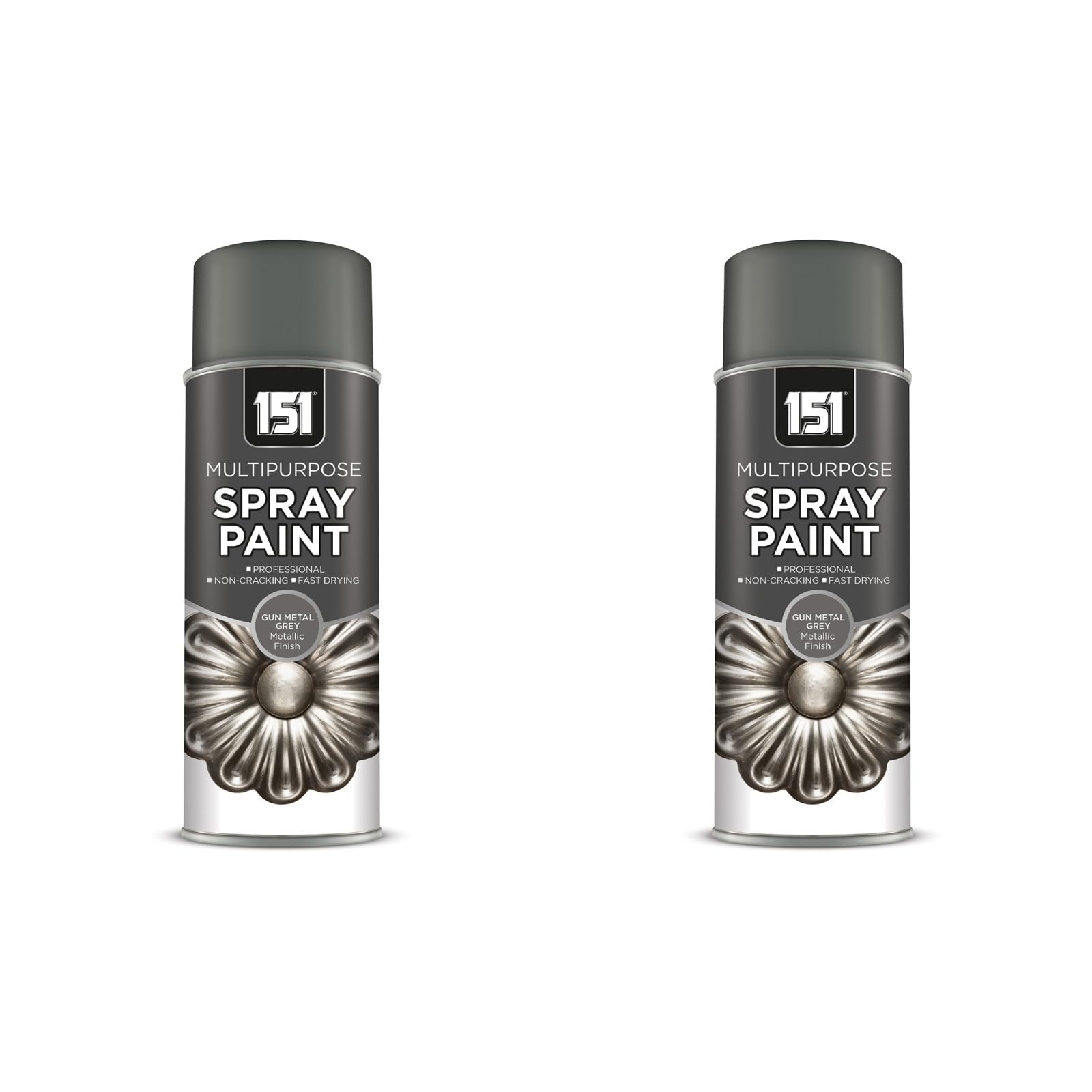 Hochste Gun Metal Grey, Gloss 2X 151 Multipurpose Metallic Spray Paint, Quick Dry Finish Aerosol Paint For Metal, Wood & Plastic, Smooth Metallic Coating For Diy Crafts, Furniture, 400Ml (2, )