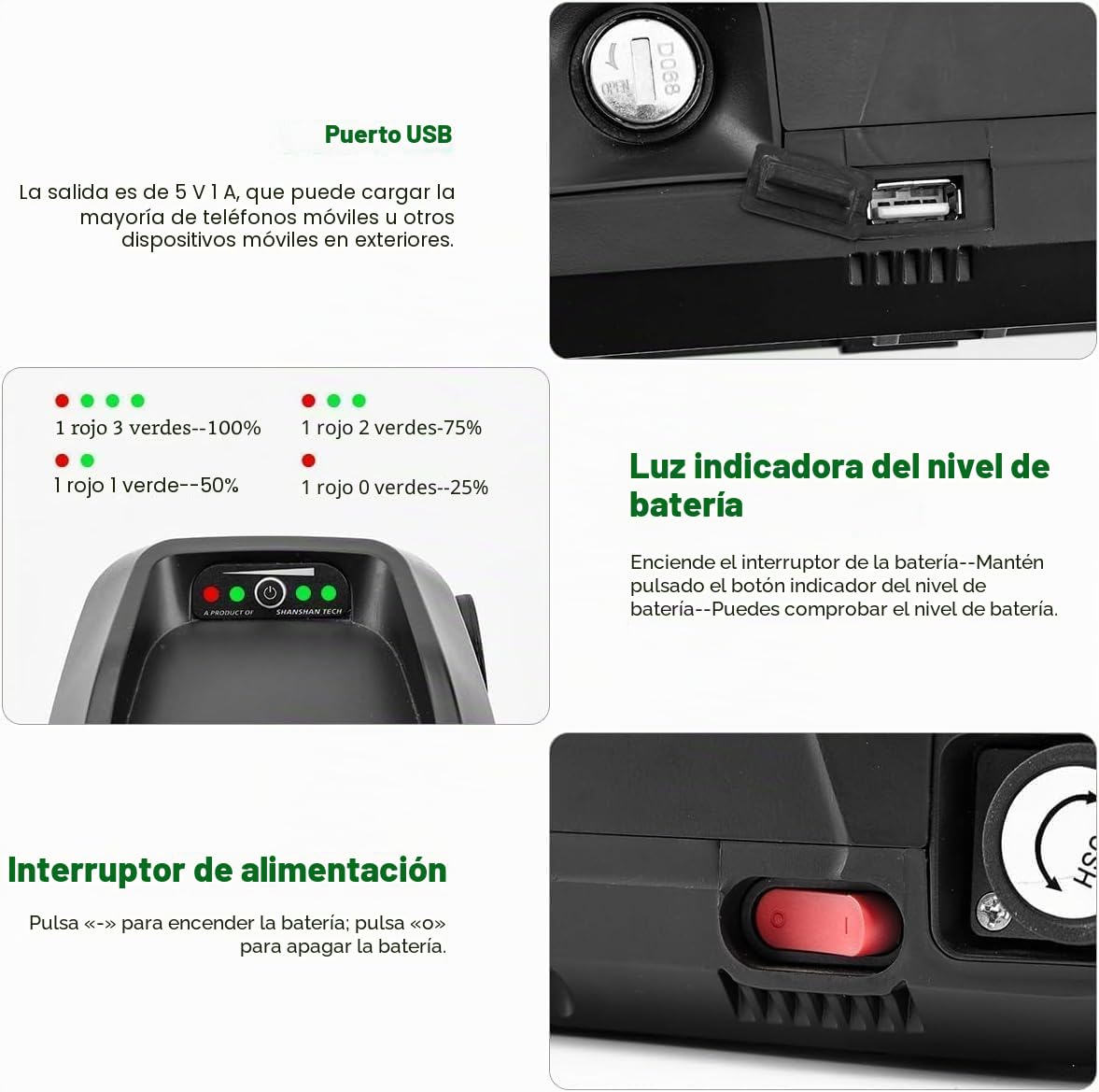 Batería Ebike, 36V 48V 25Ah 20Ah 13Ah Hailong Batería para Bicicleta Eléctrica con Célula Grado-A/Cargador/Placa Base