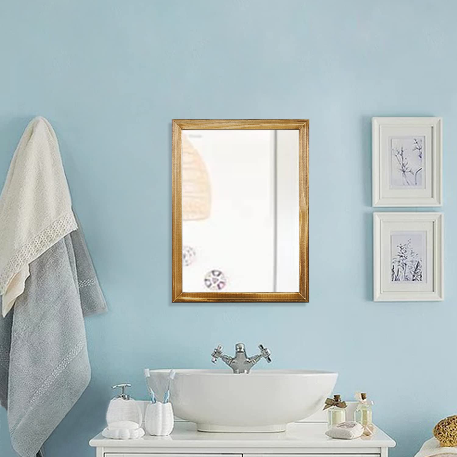 AAZZKANG Rustic Mirrors for Wall Rectangle Wood Frame Mirror Farmhouse Bedroom Bathroom Decorative Mirror - Image 3