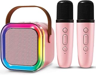 Mini Karaoke Machine for Kids Adults, Portable Bluetooth Speaker with 2 Wireless Microphones, LED Lights, Singing System for Family Home Party, Voice Changer, Boys Girls Karaoke Machine with Speaker