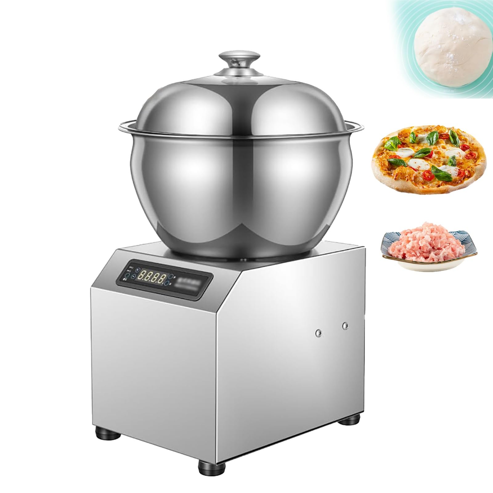 Pétrin Professionnel 2200 W, 8 kg, en Acier Inoxydable, avec Couvercle et minuterie, Double Rotation, pétrin électrique Multifonction pour Restaurant et Boulangerie